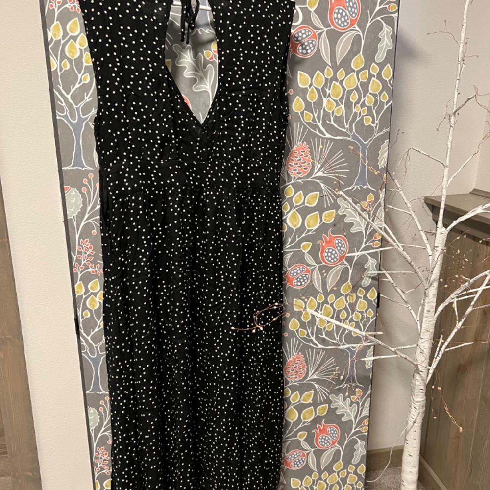 🩶Roxy retro black w/ white polka dots midi dress open back size 10 - Picture 4 of 6